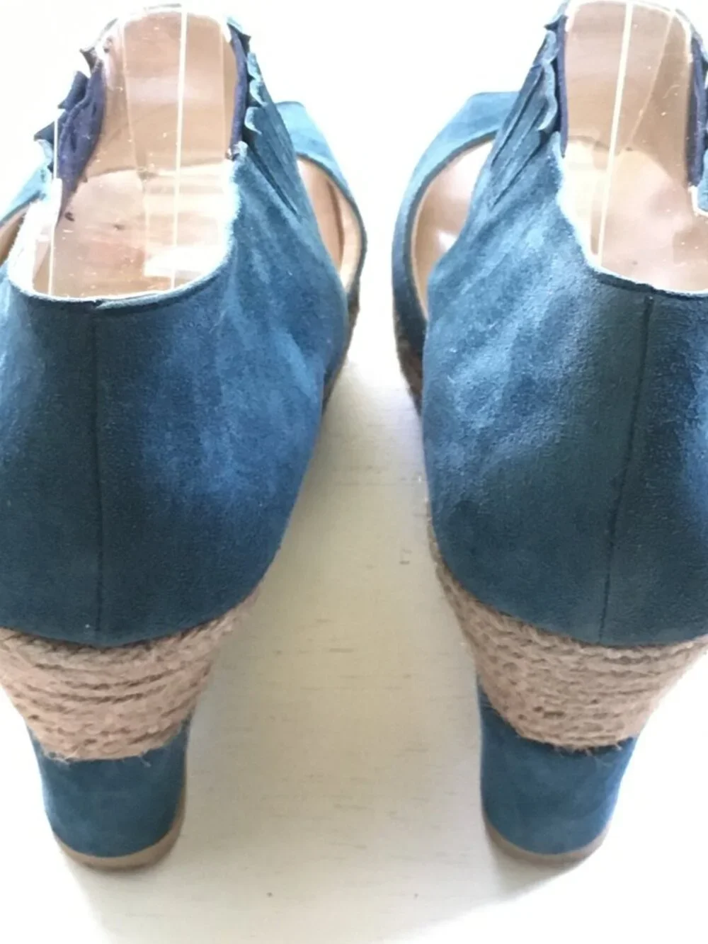 Anthropologie x Maypol Cutout Leather Espadrille Wedge Sandals Teal Size 10